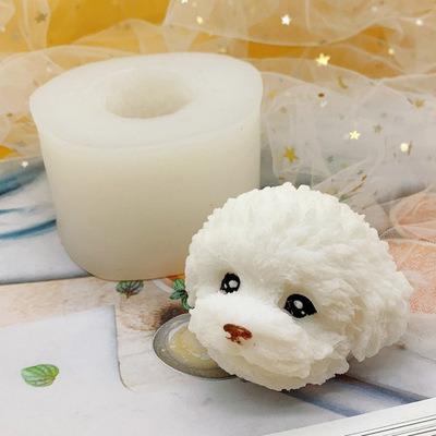 China T641 3D Disposable Teddy Bear Dog Silicone Mold Chocolate Plaster Aromatherapy Dog Candle Head Silicone Mold for sale