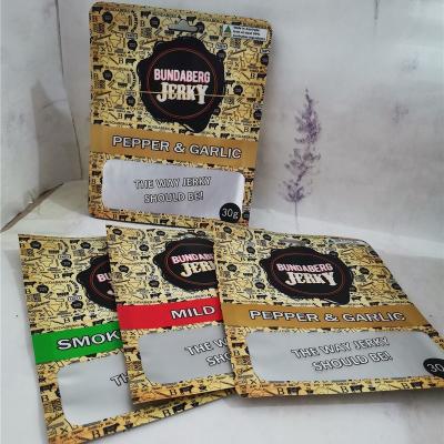 China 2020 Customs Printed Beef Jerky Pouch / Moisture Proof Bag Beef Jerky Package With Clear Window Matte Finish for sale