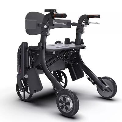 China Aluminum alloy Amazon hot sale new lightweight transport power chair disabled 4 wheel rollator foldable electric walker wheelchair for sale