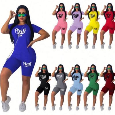 China 2021 QUICK DRY Casual Tracksuit Print T-shirt Female Biker Shorts Activewear Summer Women Outdoor Two Piece Sets for sale