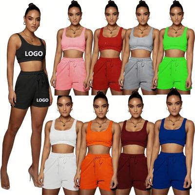 China Breathable N 2021** Custom K Logo Women Two Pieces Set Embroidery Chest Wrap Crop Top Shorts Sports for sale