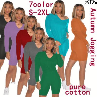 China 2020 Hot Sale Breathable Solid Tops And Pants Two Piece Outfits Shorts Set Women Clothing Cotton Stacked Sport Tracksuit Winter Sets for sale