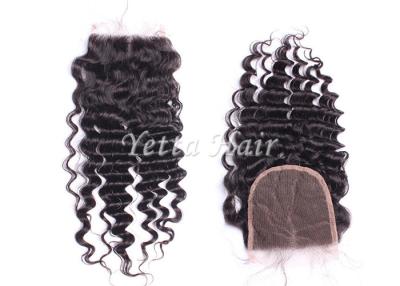 China Grade 7A Deep Wave Human Hair Lace Closure / Middle Parting Closure Real Hair for sale