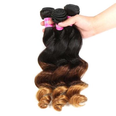 China Peruvian Hair Loose Wave 3 Tone Ombre Hair Weave 1B/4/27 Blonde Hair for sale