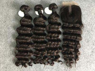 China Virgin Loose Deep Wave 100% Brazilian Virgin Hair With Closure Natural Color for sale