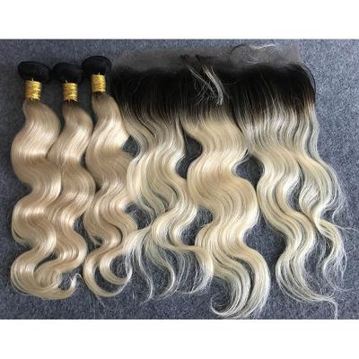 China Long Russian Ombre Human Hair Extensions Body Wave With Ear to Ear 13