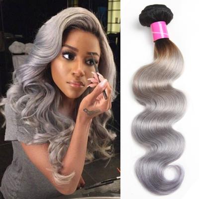 China Body Wave Thick Ombre Human Hair Extensions 40 Inch Grey For Women for sale