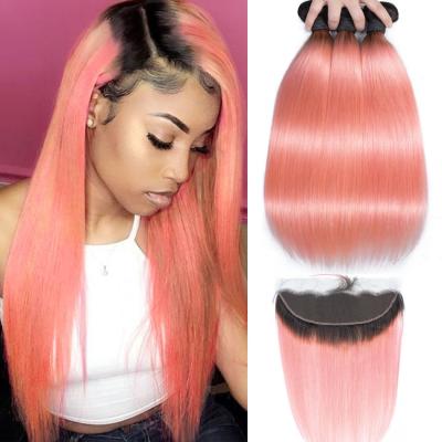 China Pink Front Ombre Human Hair Extensions Silk 10A Grade Tangle Free for sale