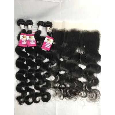 China Full Thick Yetta Body Wave Virgin Brazilian Hair 4 Bundles With Frontal for sale