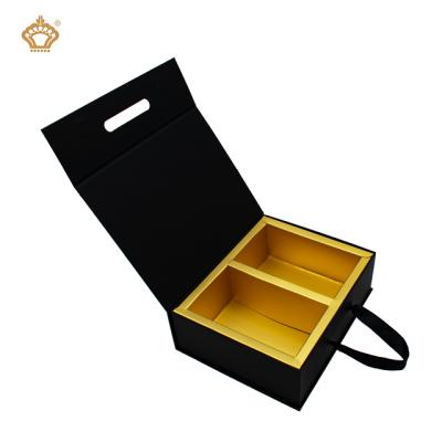 China High Quality Recycled Materials Cosmetics Packaging And Black Paper Shaped Gift Magnet Boxes With Handle for sale