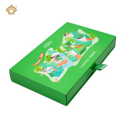 China Recycled Materials Custom Printed Logo Drawer Gift Box Packaging Box With Ribbon For Cosmetics for sale