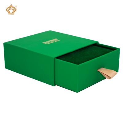 China Recycled Materials Custom Printing Hard Rigid Cardboard Luxury Slide Box With Ribbon Gift Sleeve Drawer Box Packaging for sale