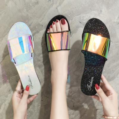 China Fashion Trend 2021 Unique Women's Flat Sandy Beach Slippers Of New Summer Fashion Laser Color for sale