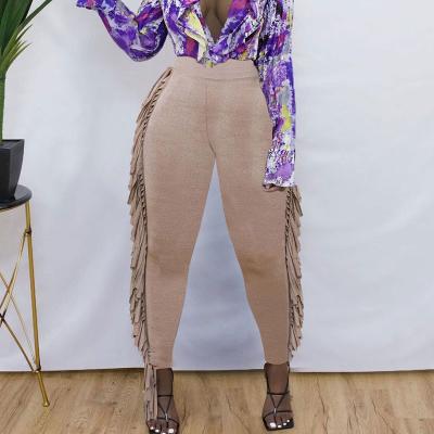 China Wholesale 2021 fall QUICK DRY women's casual pants with tassels 3 colors fringe big high waist pants women's tassel plus size women's pants for sale