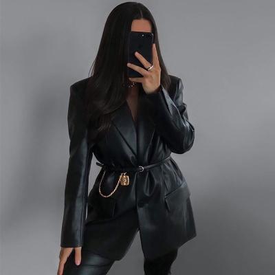 China BOYI New Arrival Anti-wrinkle Winter Leather Fashion Pocket Casual Women's Pocket Coat and Jacket Fake for sale