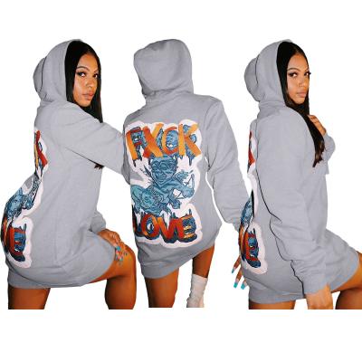 China BOYI Anti-wrinkle New Arrival Cartoon Letter Copy Long Sleeve Hooded Woman Hoodie Fashionable Oversized Dress for sale