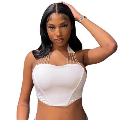 China BOYI Anti-Wrinkle New Arrival Women's Summer New Arrival Slim Fashion Ribbed Crop Top T-shirt Slim Backless Sleeveless Halterneck for sale