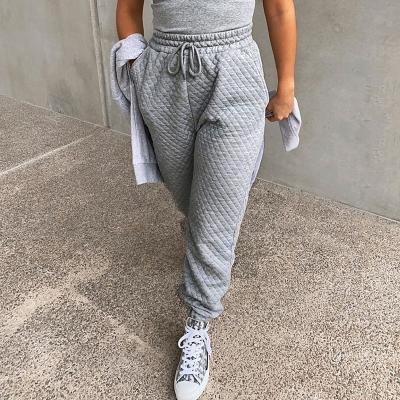 China BOYI New Arrival Anti-Wrinkle Elastic High Waist Waffle Leg Sports Sweatpants Women 2022 Casual Loose Wide Leg for sale