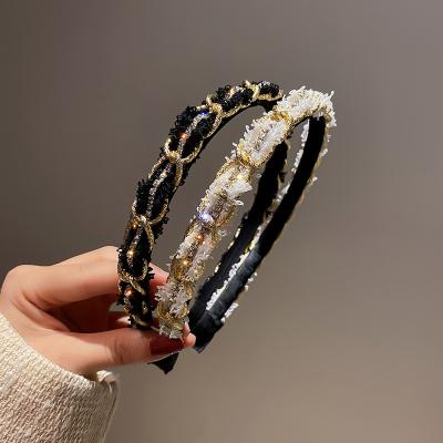 China Luxury Custom Rhinestone Crystal Weave Bow Ribbon Make Fashion Minimalist Modern Korean Elegant Women Hair Accessories Up Winter Headband for sale