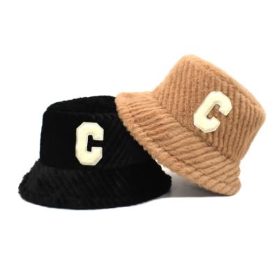 China 2022 New Arrival Soft Comfortable Designer Fashion Winter Hat Furry Solid Letter Striped Rabbit Hair Autumn Warmth Fur Women Soft Bucket Hat for sale