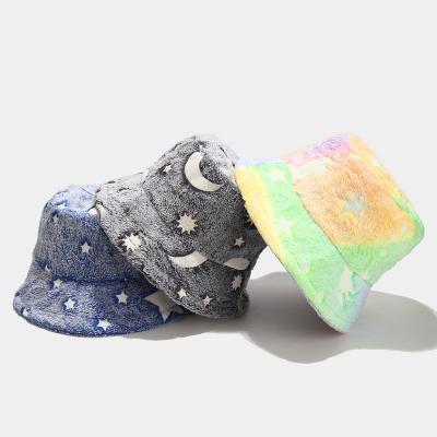 China 2022 Winter Fashion Custom Hat 4 Colors Fisherman Star Soft Comfortable Fur Bucket Hat Women Pastel Hairy Warm Soft Unisex Fur Bucket Hat Tie Dye Outdoor for sale