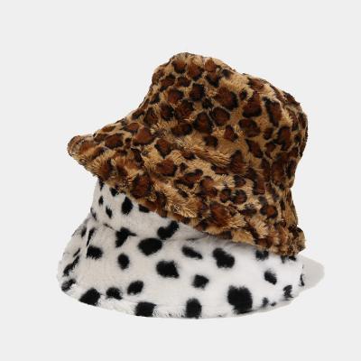 China 2022 Warm Hat Cheetah Dot Women Unisex Fur Bucket Fisherman New Arrival Custom 5 Colors Winter Leopard Furry Soft Comfortable Outdoor Hat for sale