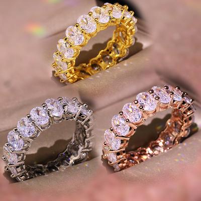 China 2021 CLASSIC Fashion CZ Tennis Ring Jewelry Silver Gold Plated Baguette Crystal Cubic Zirconia Women Glitter Diamond Wedding Ring for sale