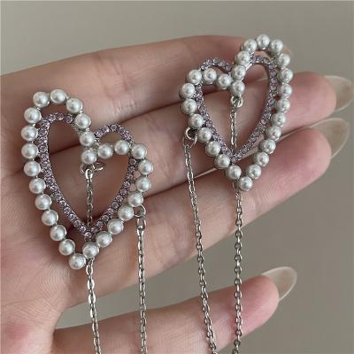 China Korean Simple Vintage S925 Stud Earrings Love Outlet Heart Glitter Rhinestone Circle Chain Tassel Pearl Hollow Drop Earrings Jewelry Women for sale