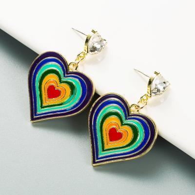 China 2021 FASHIONABLE Korean Cute Color Rainbow Designer Oil Love Heart Drip Gold Plated S925 Sterling Sliver Pin Rhinestone Drop Earrings for sale