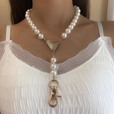 China Wholesale Gift Statement Fashion Jewelry Retro Geometric Gold Plated Multilayer Minimalist Pearl Bead Y-Chain Necklace Women for sale