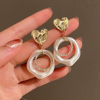 China Fashion Korean Wholesale S925 Sterling Sliver Post Designer Gold Plated Filigree Rhinestone Pearl Heart Circle Stud Earrings Women for sale