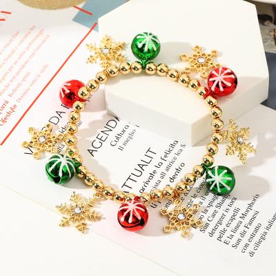 China 2021 Festival Gift Christmas Bracelets Gold Plated Cute Snow Beaded Acrylic Women Christmas Jewelry Bell Charm Bracelets Wholesale for sale