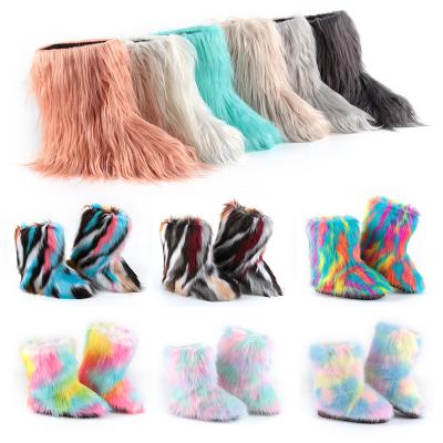 China 2021 New Design Wholesale 11 Color Fur Snow Boot Lightweight Women Shoes Simple Fashion Solid Color Tassel Faux Hairy Women Snow Winter Boots for sale