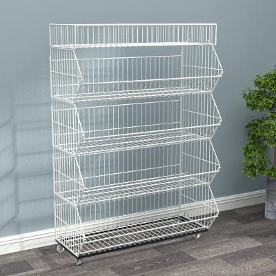 China 2022 Sustainable High Quality Easy To Assemble Wire Mesh Storage Stacking Basket For Supermarket for sale