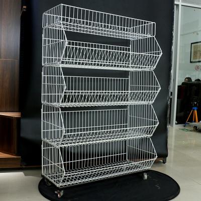 China 4 Tier Supermarket Retail Store Wire Display Stable Promotional Stacking Basket With Low Price for sale