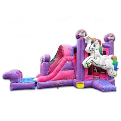 China Kids and Adults Marble Vinyl Unicorn Theme Inflatable Bouncer With Detachable Pool /Jumping Castle Bounce Slide With Water Pool For Kids for sale