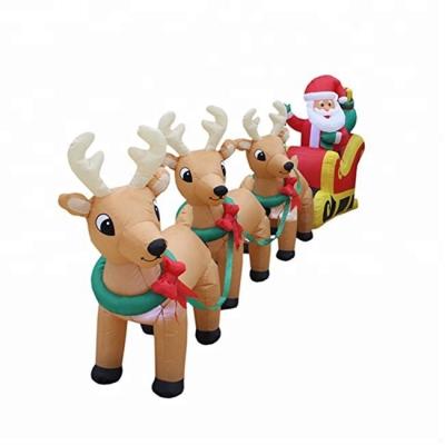 China Christmas Decoration/Party/Wedding/Christmas Lighted 12ft Long Inflatable Santa Claus on Sleigh with 3 Reindeer and Christmas Tree Yard for sale