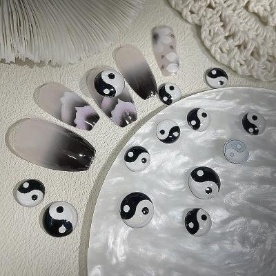 China New Chinese Beauty 2022 Finger Nail Beauty Chinese Style Nail Jewelry 3D Nail Jewelry 3D White Manicure Suppliers Taiji Style Nail Accessories Black for sale