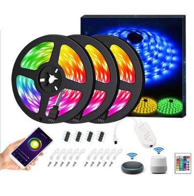 China Dimmable Titanium 32.8ft 10m DC12V 30LED/M APP WIFI RGB 5050 Music Timing LED Remote Control Smart Strip Light Kit Set for sale