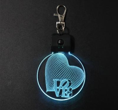 China Fasion RGB 7 Colors 3D LED Light Flash LOVE Etched Keychain Heart Light for sale