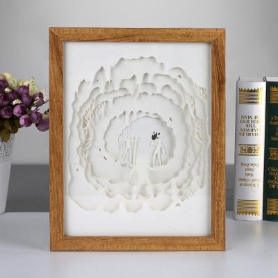 China Decoration Imitated Frame Wood Paper Carves Cut Light Box Art Box LED Mood Light for sale