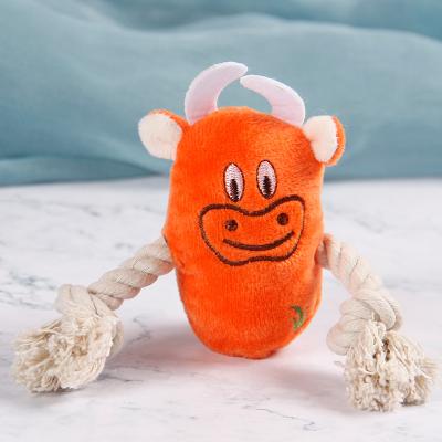 China Sustainable Cute Animal Head Squeak Chewing Custom Plush Cotton Rope Dog Toy for sale