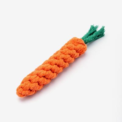 China Stocked Pet Toys OEM Puppy Teething Chew Toys Handmade Red Braided Carrot Dog Cotton Rope Toys Durable for sale