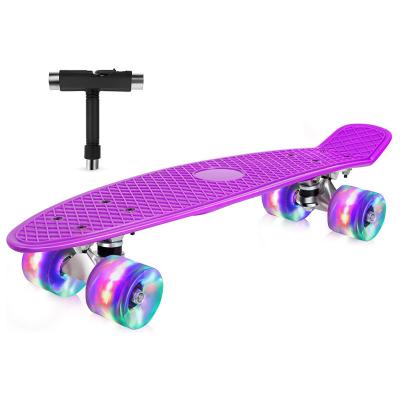 China Youth Skateboard 22 Inch Complete Mini Cruiser Skateboard For Kids Teens Adults With LED Light Plastic Wheel Skateboard for sale