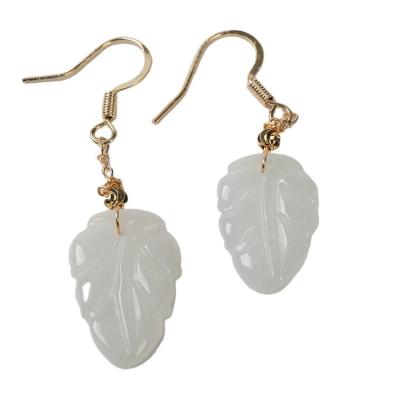 China Texture Factory Supply Interesting Price Minimalist Jade Carved Earrings Natural Jade Earrings for sale