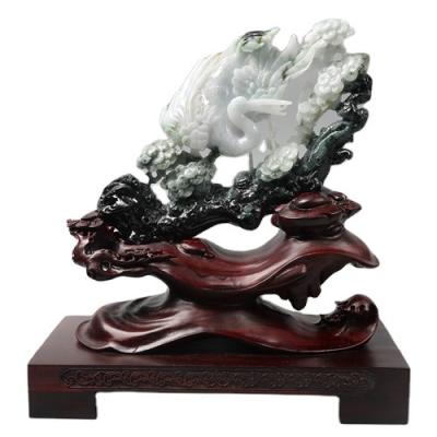 China Hot Sale Jade Handicraft Unique Design Crane Pine Texture Jade Pine Crane Ornaments Artwork for sale