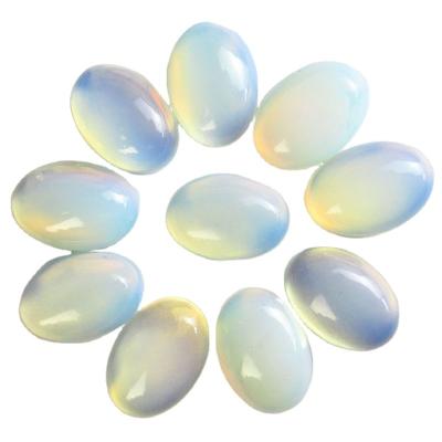 China Free Shipping Angel Cabin Cabochon Flat Bottom Natural Stone Beads Charms 12Pcs Opal Opalite Stones Oval Shape For Jewelry Making for sale