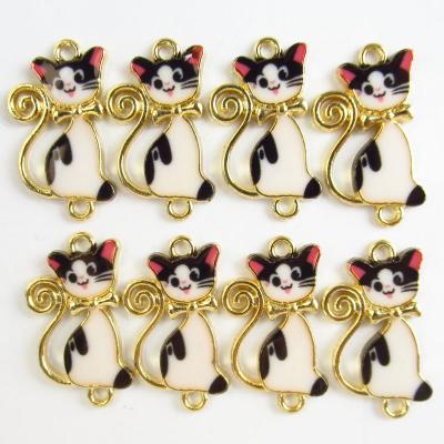 China Free Shipping Cute 20Pcs White&Black Enamel Animal Alloy Cat Pendant For Bracelet Necklace DIY Charm Jewelry Accessories for sale