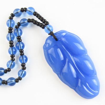 China Free Shipping High End Jewelry CLASSIC Jade Leaf Pendent Necklace Unisex Blue Jade Crystal Jewelry Beaded Necklace Wholesale for sale