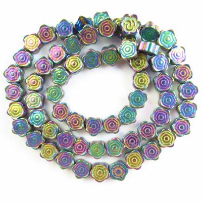 China Rainbow Plated Free Shipping Hot Selling Natural Hematite Beads Stone Beads Rainbow Flower Shape Loose Hematite Beads For Jewelry Making Beads diy bracelet tube spacer for sale